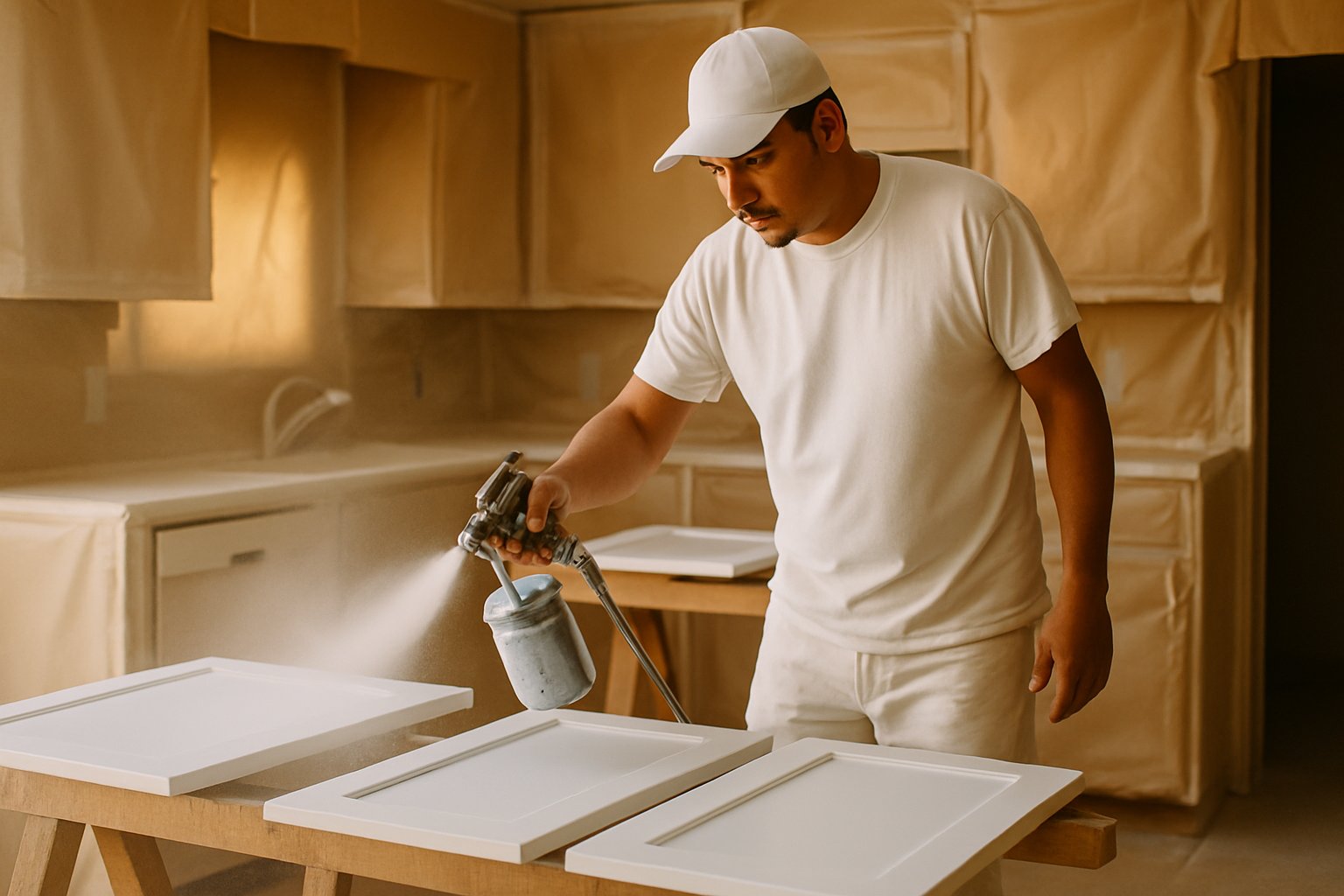Cabinets de cocina recién pintados de blanco