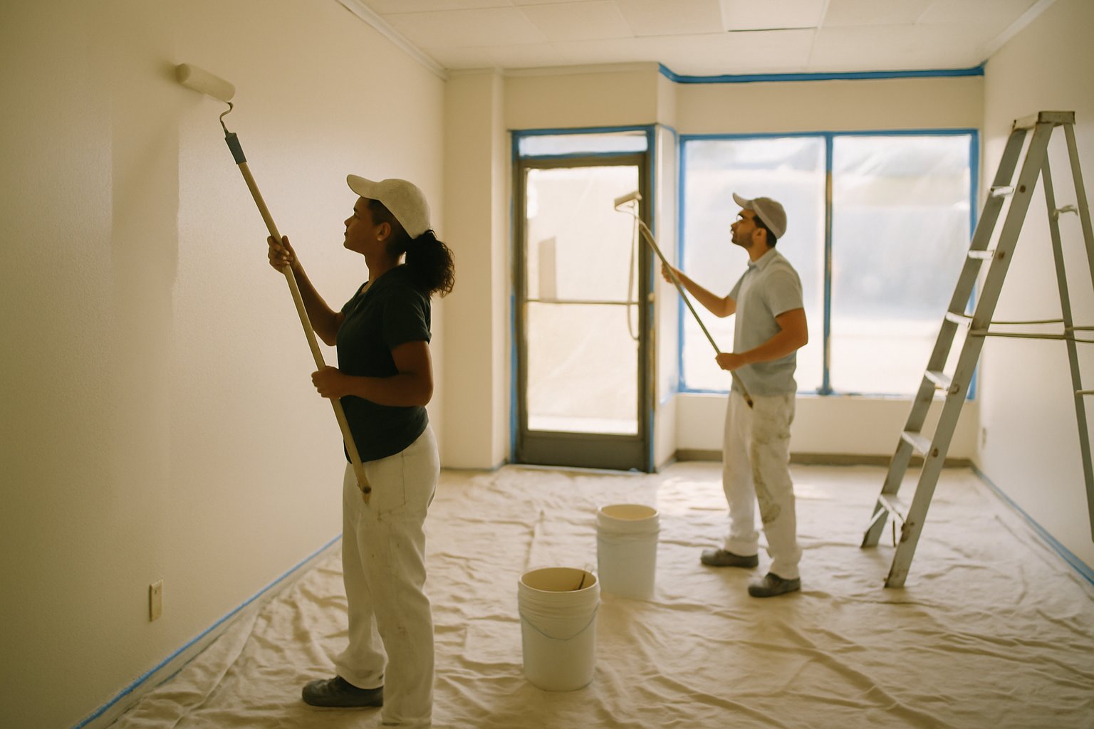 Pintura comercial de local con rodillos