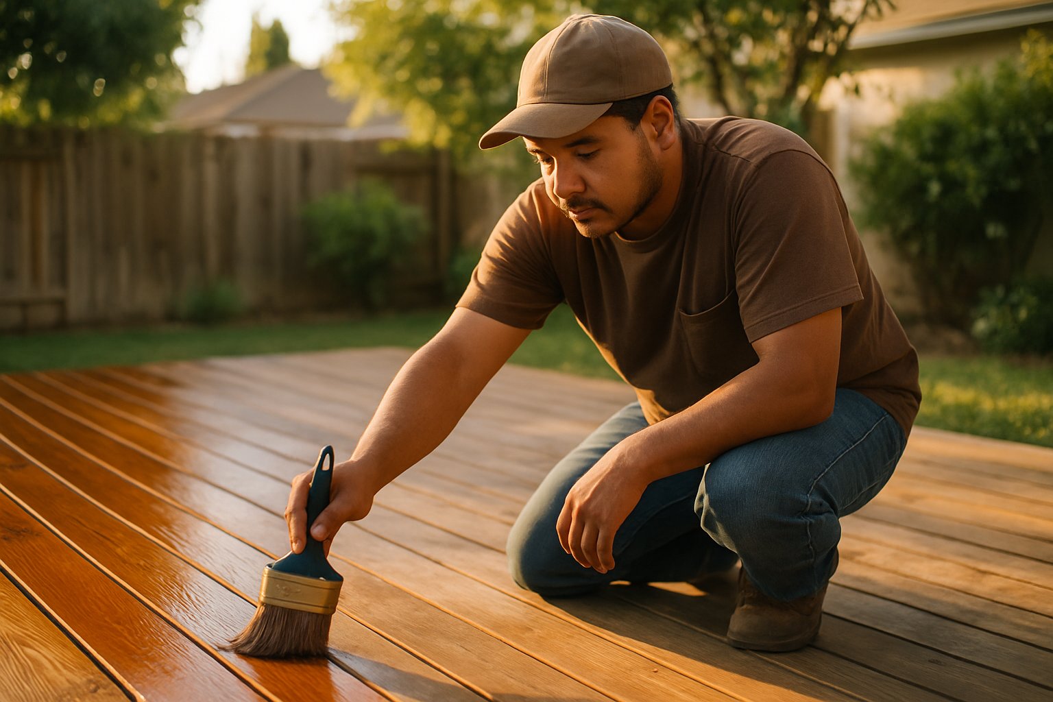 Teñido de deck de madera en patio